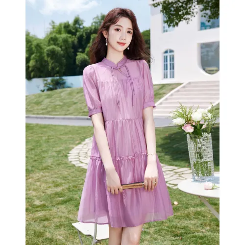 Like The Age Of Water Summer Short Sleeved Dress Regular Women's Pink Purple
