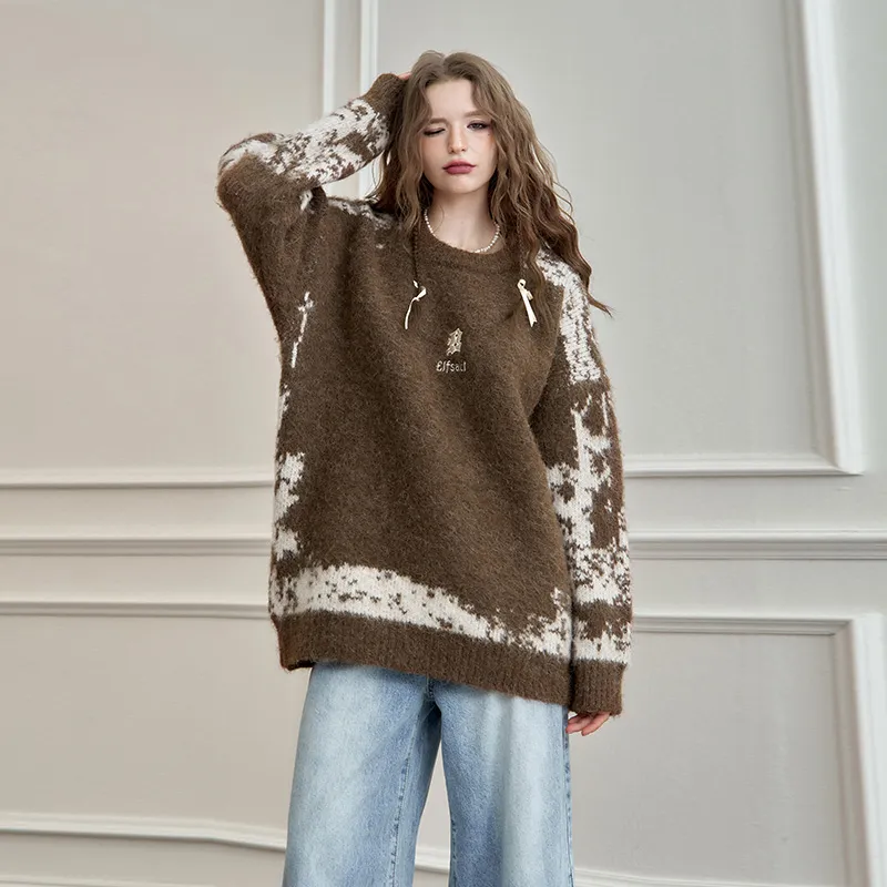 ELF SACK Soft And Fluffy Maillard Style Pullover Sweater Women's-2