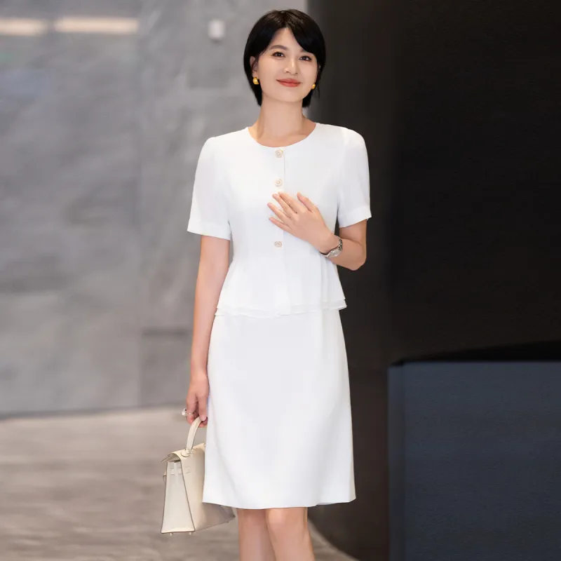 ONE SHALLOW Short Sleeved Dresses Women's White-2