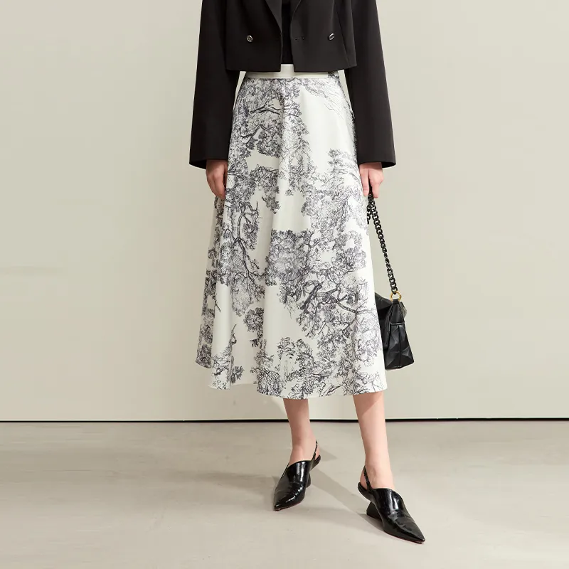 AMII Casual Long Skirt Women's Beige Gray-2