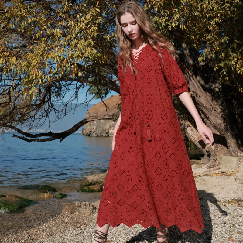 3COLOUR Long Sleeved Dress Women's Cherry Red-6
