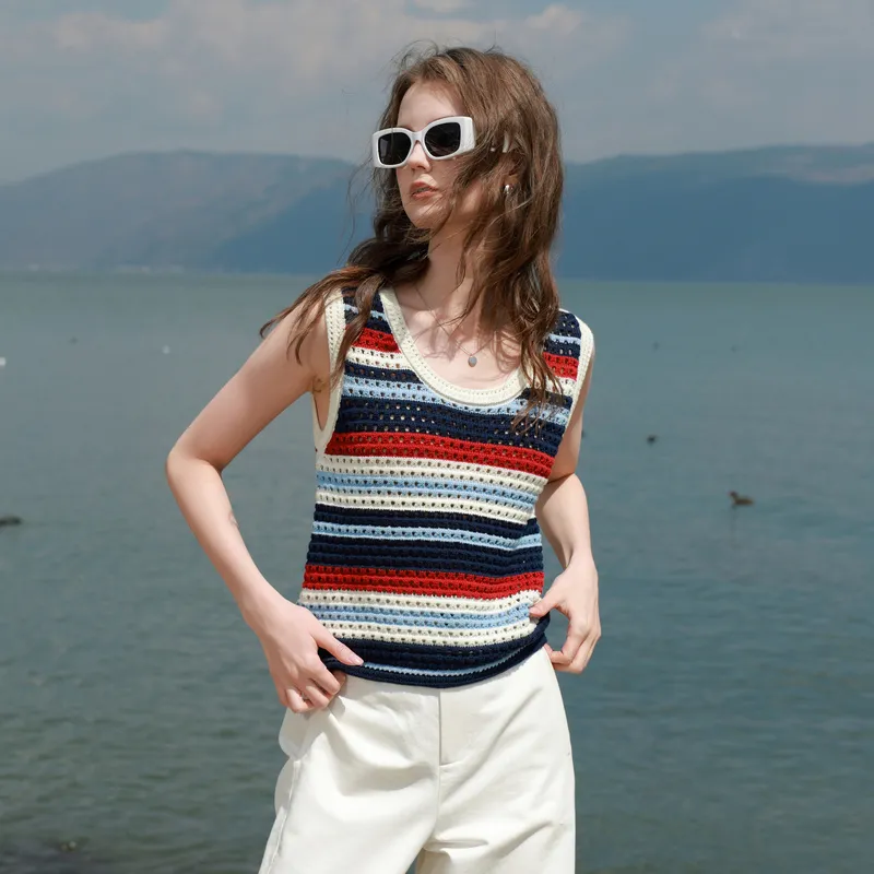 3COLOUR Knitwear Women's Navy Blue Stripes-3