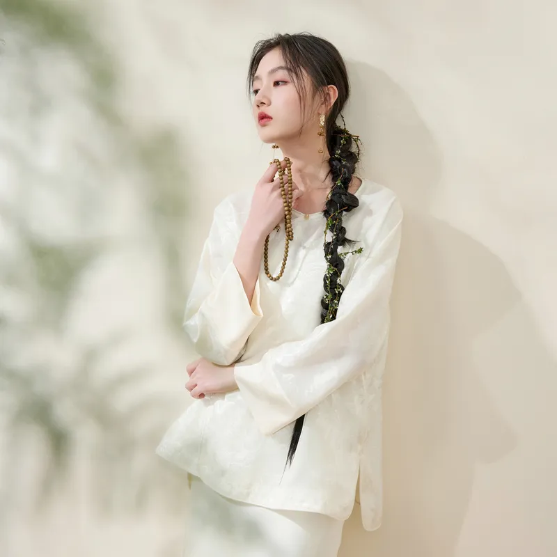 3COLOUR Chiffon Shirt Women's Ecru Floral-2