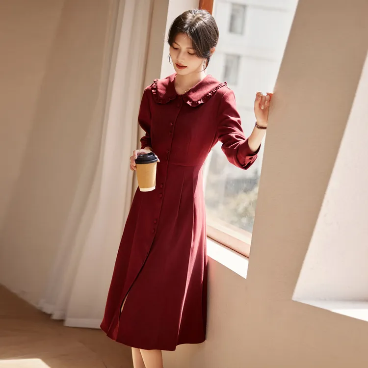 Still Quiet Long Sleeved Dress Women's Red-2