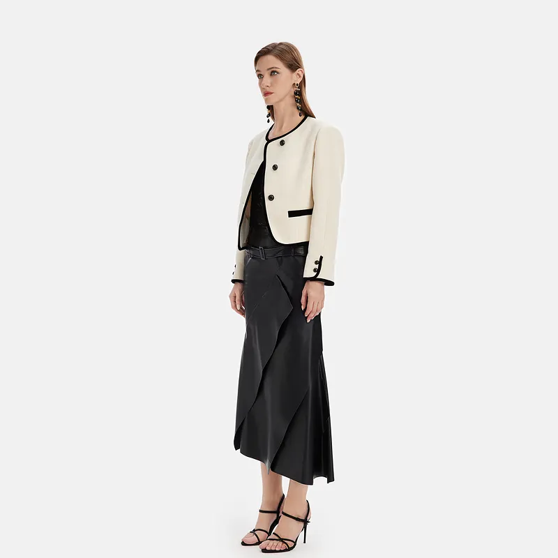 Rich Radi Q's Cropped Coats Women's Beige Apricot-4