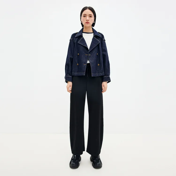 SHUIYUNJIAN Cropped Coats Women's Navy Blue-4
