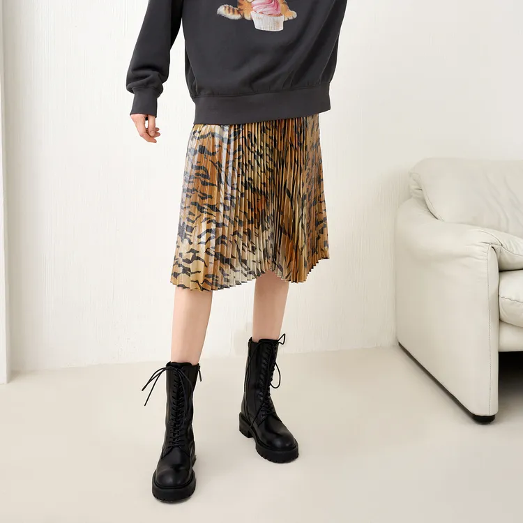 MO&CO Casual Long Skirts Women's Two Tone Tiger Print-4
