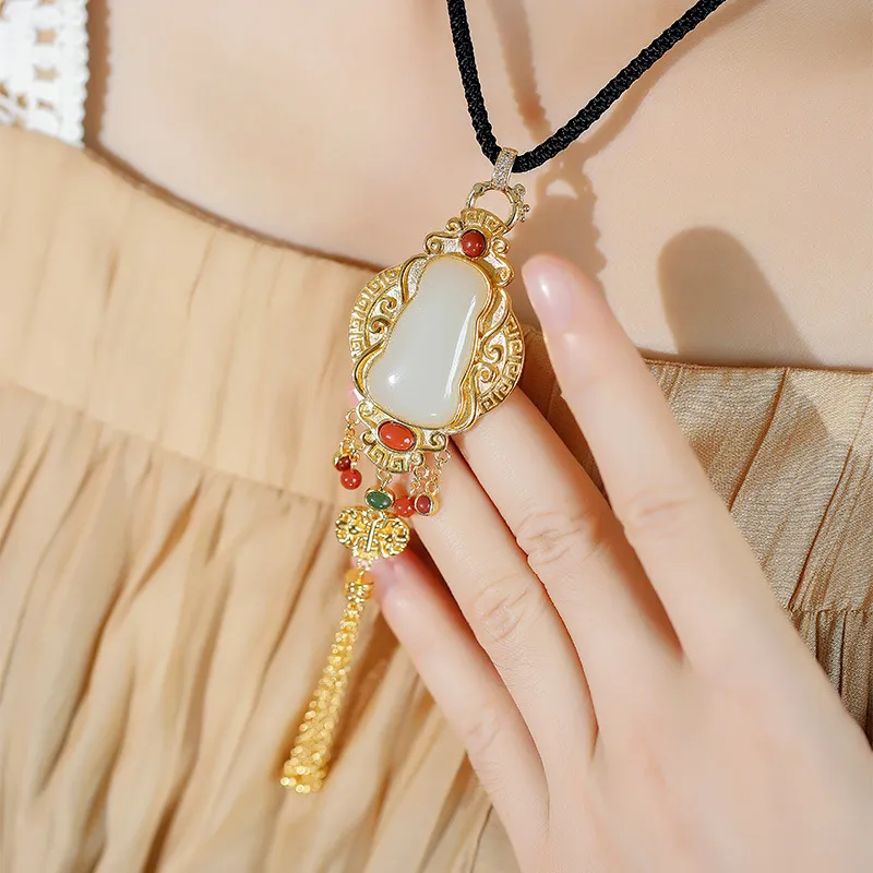 Royal Heaven's Choice Hetian Jade Necklaces Pale Greenish White Jade Unisex-2