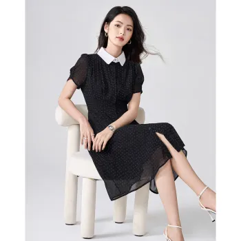 Love Elaine Short Sleeved Dress Cinched Waist Women's Black