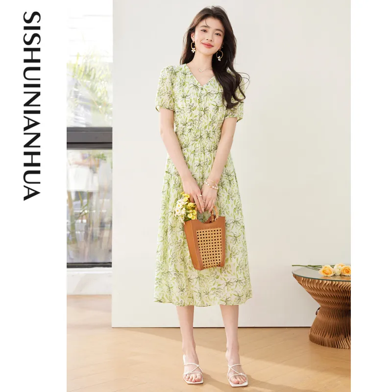 Like The Age Of Water Short Sleeved Dress Women's Green-3