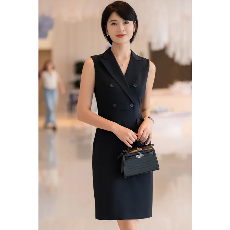 ONE SHALLOW Sleeveless Dress Women's Navy Blue-5