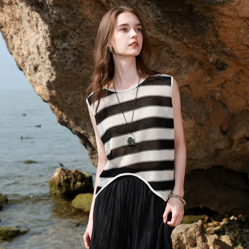 3COLOUR Knitwear Women's Black White Stripes-3