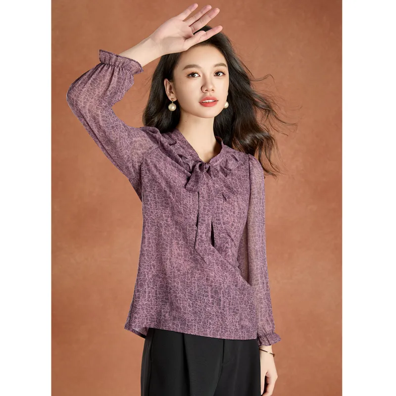 Mylan Spring, Fall Chiffon Shirt Women's Purple Flower-1