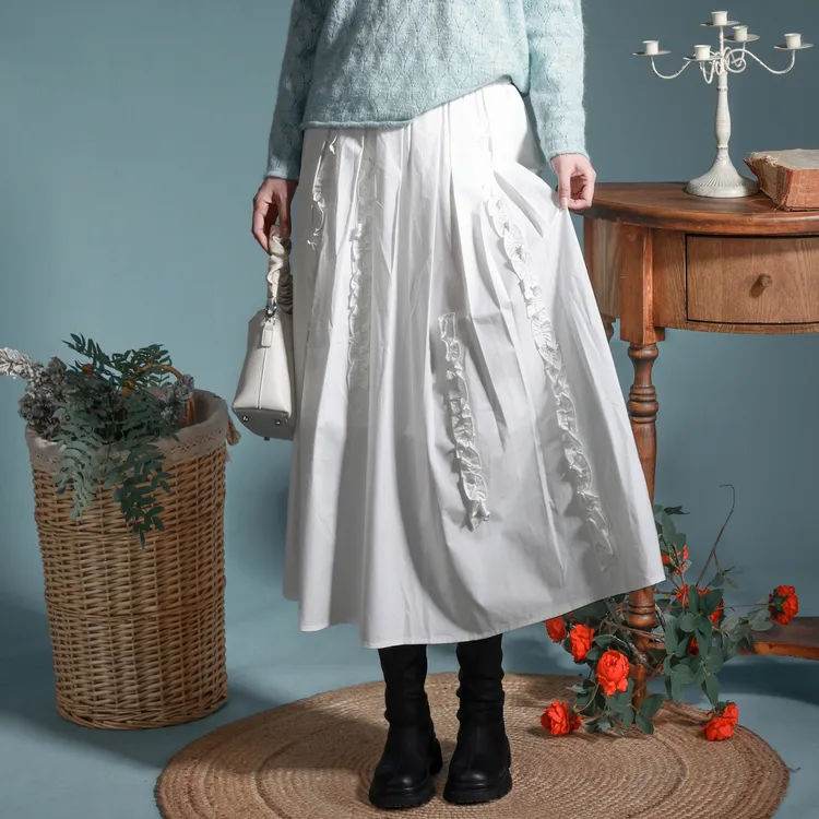 SETIROM Casual Long Skirt Women's White-4