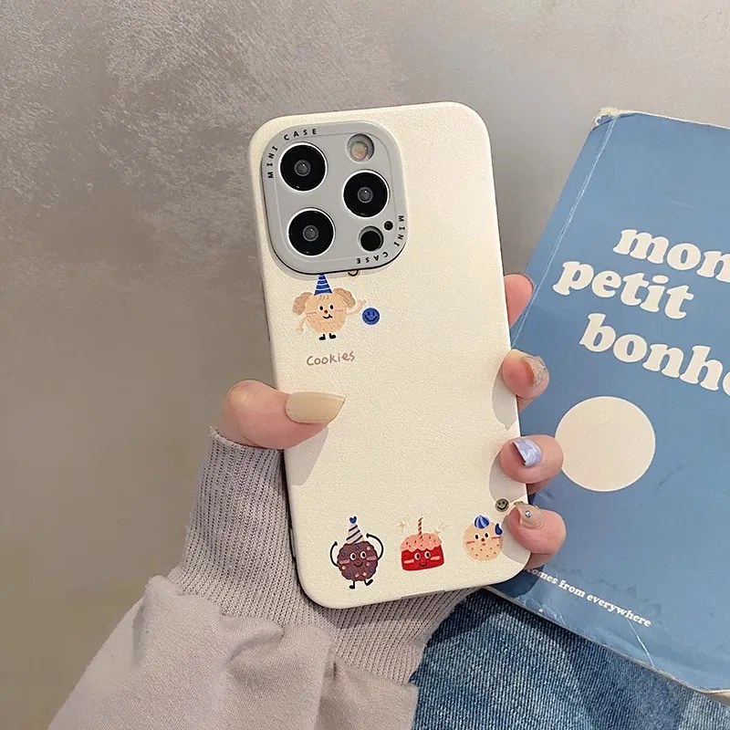 Sopi Leather Material Cookie Phone Cases Compatible With IPhone 16/15 Pro Max/Apple 13/14 Pro/Max-1