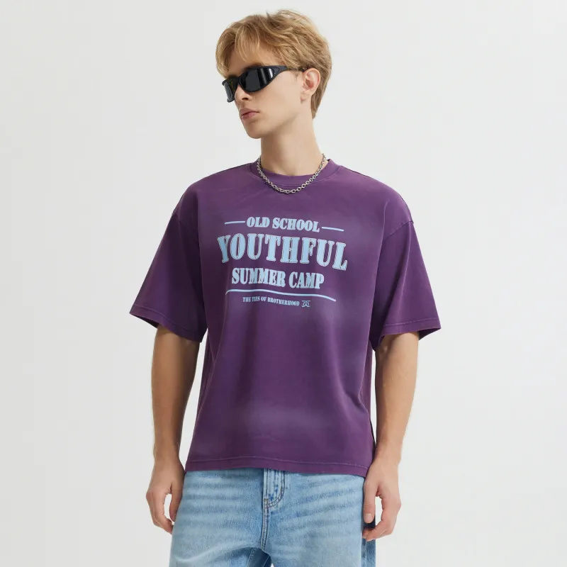 Cabbeen T Shirt Men's Eggplant Skin Purple-2
