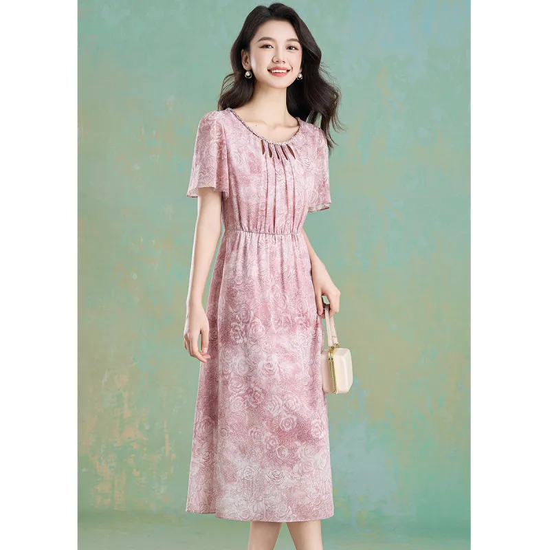 Mylan Summer Short Sleeved Dress Cinched Waist Women's-2