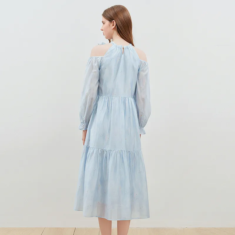 LEDIN Long Sleeved Dress Women's Blue-6