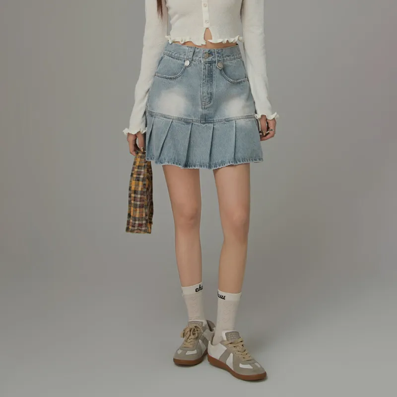 CHUU Casual Short Skirts Women's Denim Blue-2