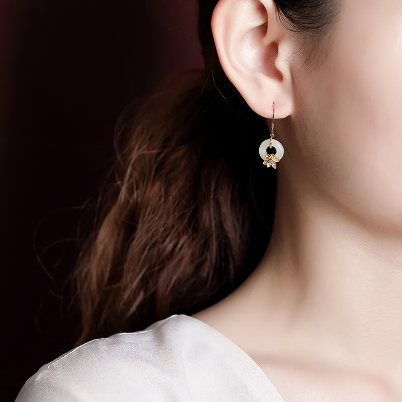 Royal Heaven's Choice Earrings Pale Greenish White Jade Unisex-2