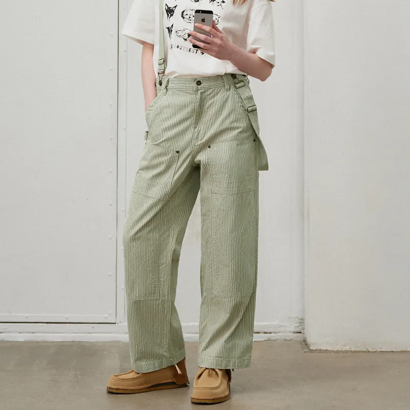 714STREET Casual Pants Unisex Green Stripes-3