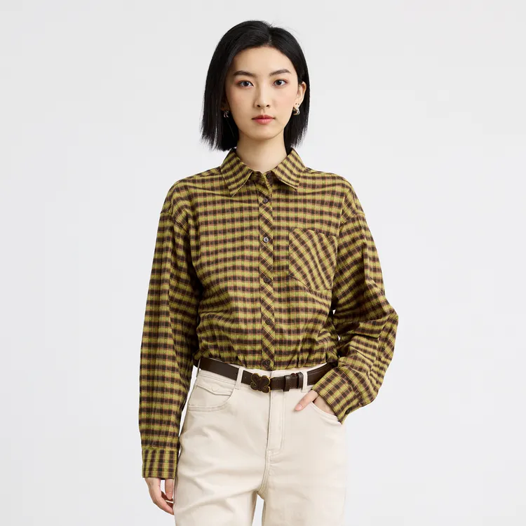 SHUIYUNJIAN Shirt Women's Lemon Yellow Plaid-2