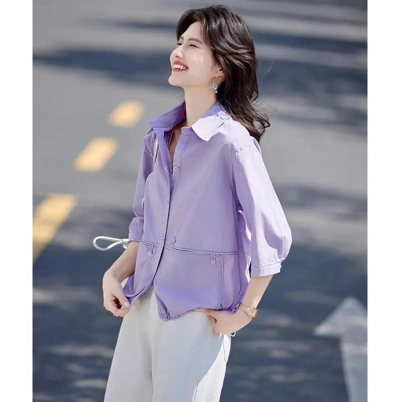 Still quiet Shirts Women's Purple-4
