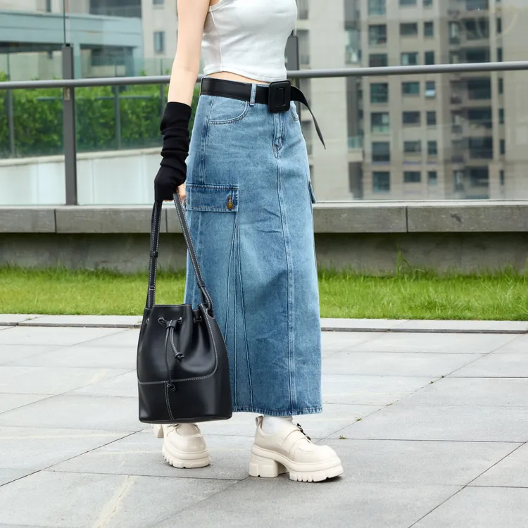 SETIROM Casual Long Skirt Women's Blue-2