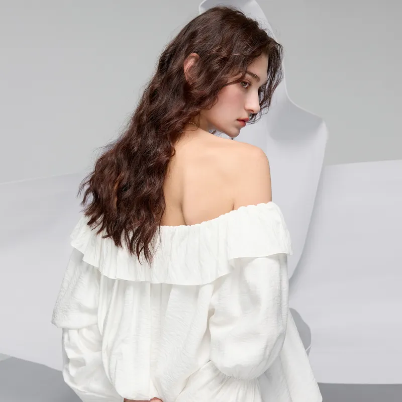 3COLOUR Chiffon Shirt Women's Pearl White-4