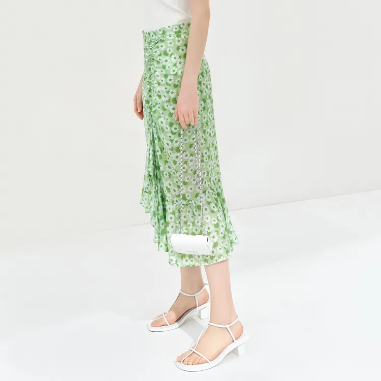 MO&CO Casual Long Skirts Women's White Base With Green Print-6