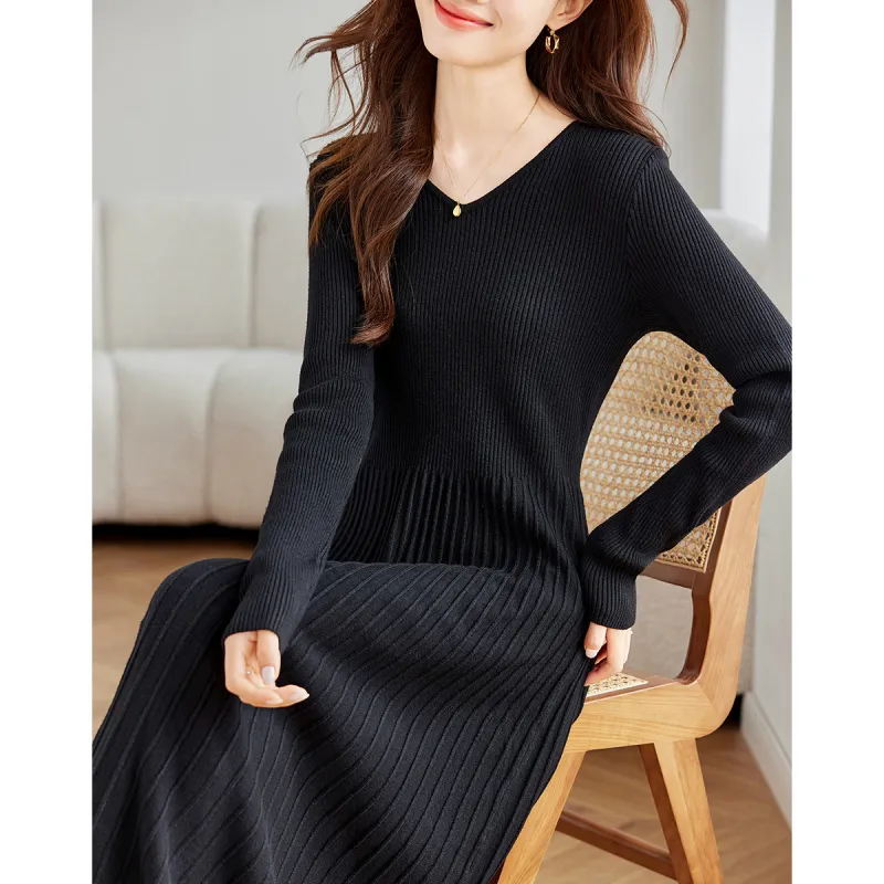 Love Elaine Spring Fall Long Sleeved Dress Women's Black-3