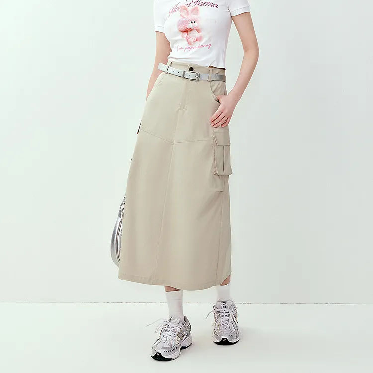 LEDIN Casual Long Skirts Women's Beige Camel-2