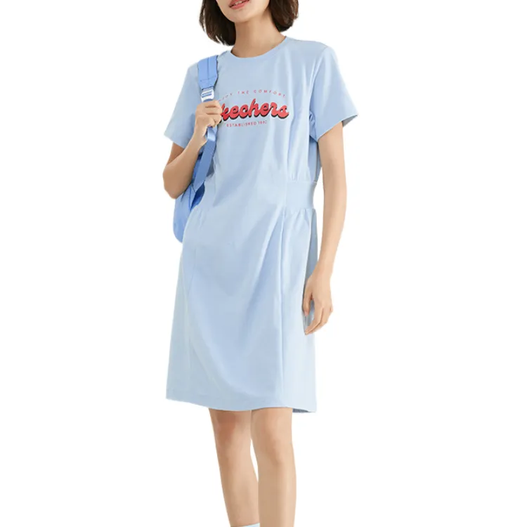 Skechers Comfortable Sports Collection Multicolor Casual Collection Short Sleeved Dress Women's Cashmere Blue-2