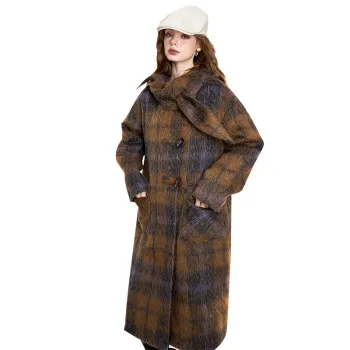 ELF SACK Coat Women's Magic Plaid Coffee