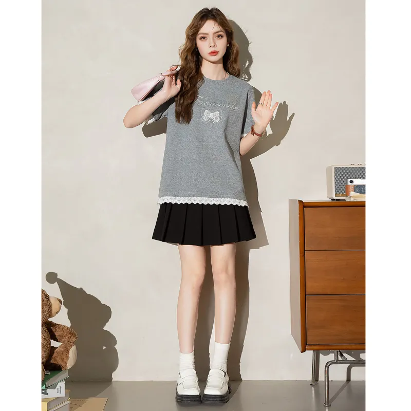 FAWENXIANGZI Summer Regular T Shirt Women's Gray-1