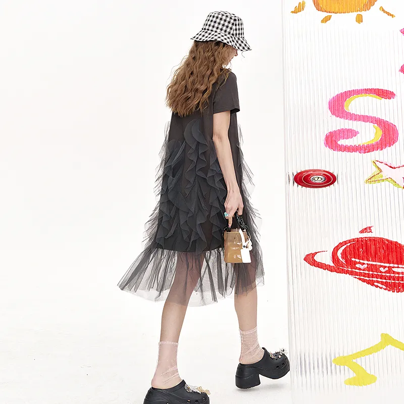 ELF SACK Short Sleeved Dress Women's Elegant Heather Gray-5