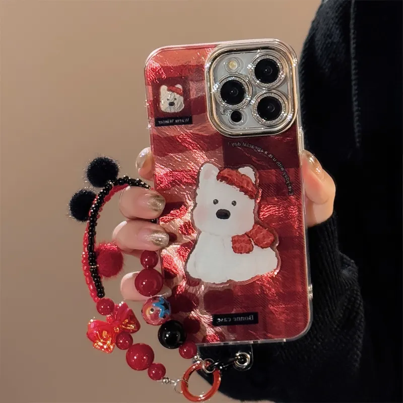 QIZHENG TPU Material Red Plaid Phone Case Compatible With Apple 16 Pro Max/15/14/13/12/11-5