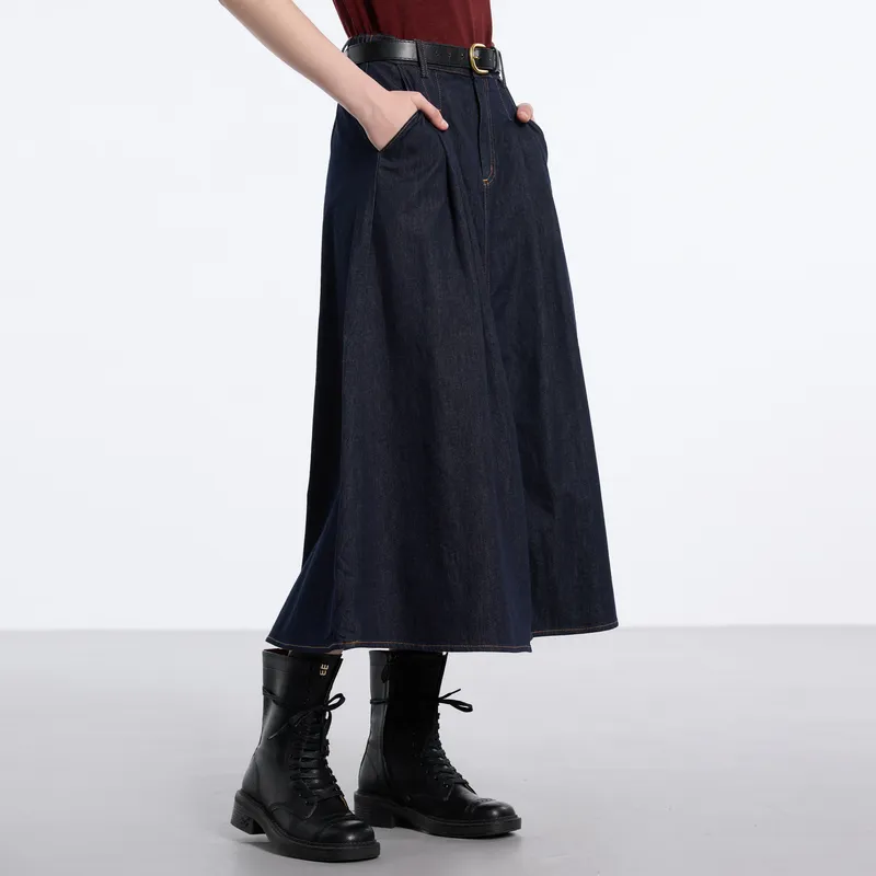 3COLOUR Casual Long Skirt Women's Deep Sea Blue-4