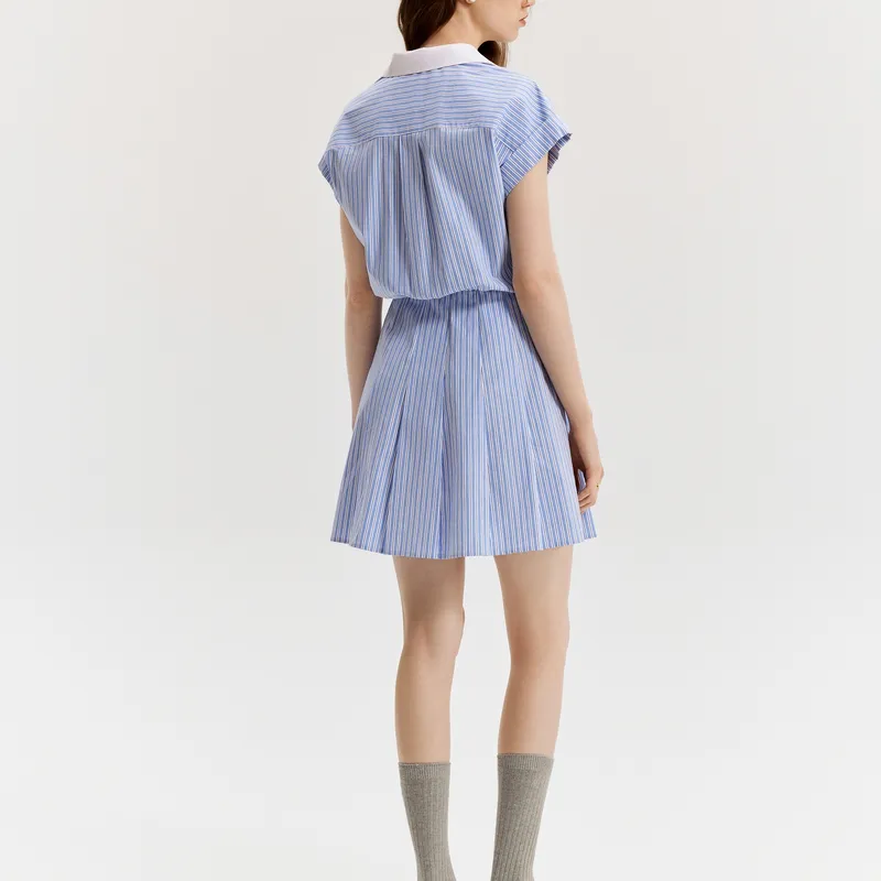 E.land Short Sleeved Dress Women's Light Blue-3