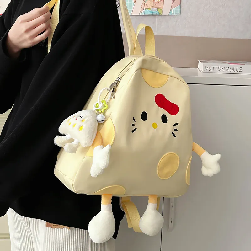 HCXK Nylon Japanese Style Backpack For Female University Students Regular Unisex Yellow-2