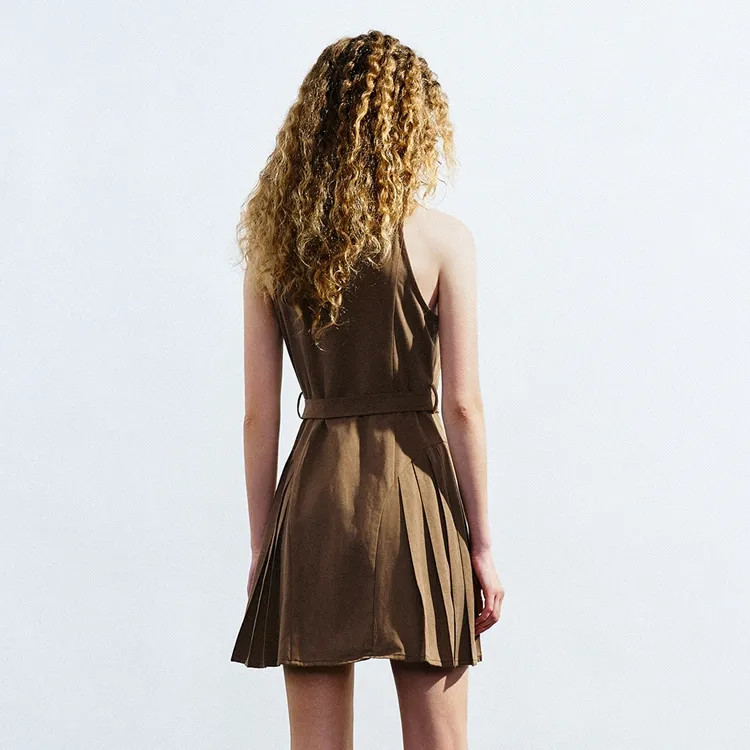 URBAN REVIVO Sleeveless Dress Women's Dark Coffee Brown-2
