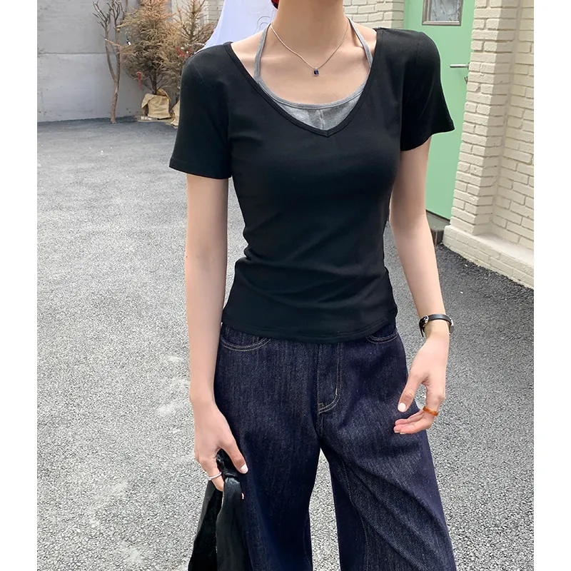 XIANSINIAO T Shirts Women's Black-3