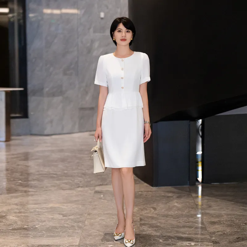ONE SHALLOW Short Sleeved Dresses Women's White-4