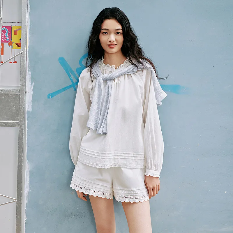 LEDIN Chiffon Shirt Women's Mist White-2