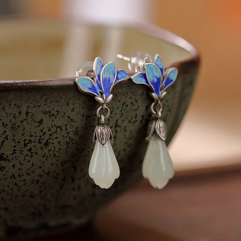 Royal Heaven's Choice Hetian Jade Earrings Pale Greenish White Jade Unisex-2