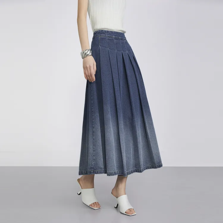 ELLE Casual Long Skirts Women's Denim Blue-6