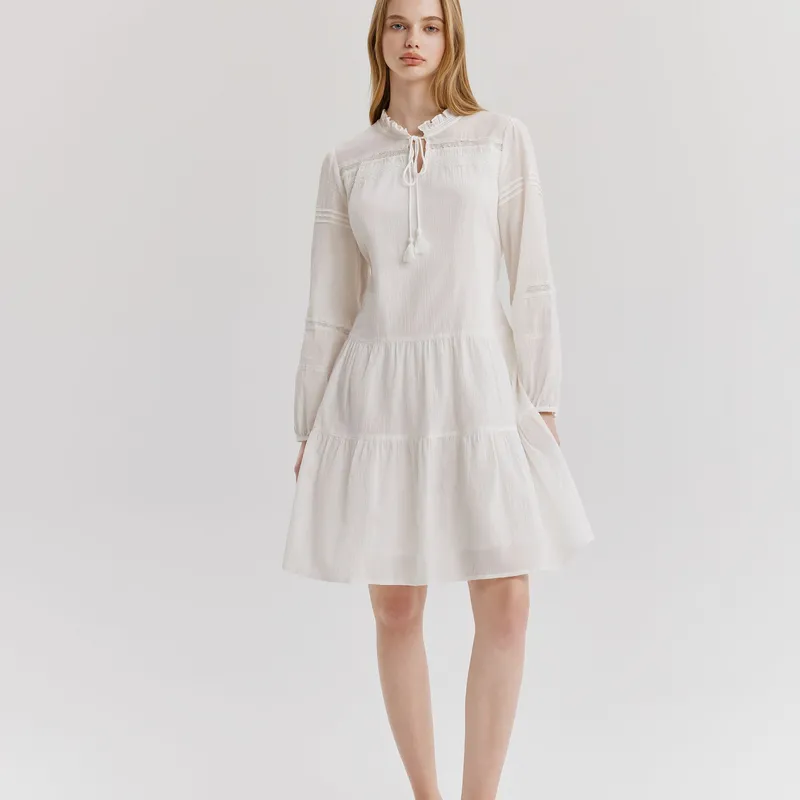 E.land Long Sleeved Dresses Women's Ivory White/White-4