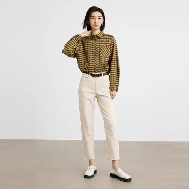 SHUIYUNJIAN Shirt Women's Lemon Yellow Plaid-4