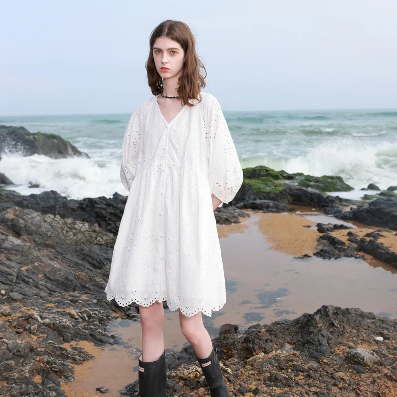 3COLOUR Short Sleeved Dress Women's Cloud White-3