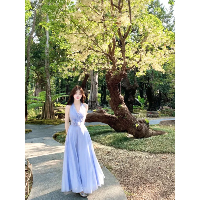 Flowers In Water Summer Sleeveless Dress Women's Image Color-2